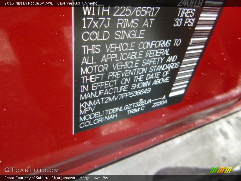 Cayenne Red / Almond 2015 Nissan Rogue SV AWD