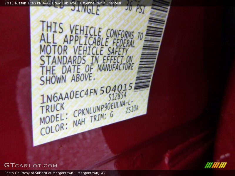 2015 Titan PRO-4X Crew Cab 4x4 Cayenne Red Color Code NAH
