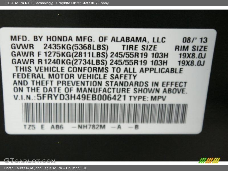 Graphite Luster Metallic / Ebony 2014 Acura MDX Technology