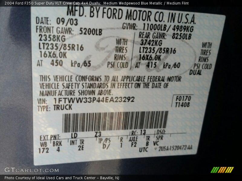 Medium Wedgewood Blue Metallic / Medium Flint 2004 Ford F350 Super Duty XLT Crew Cab 4x4 Dually