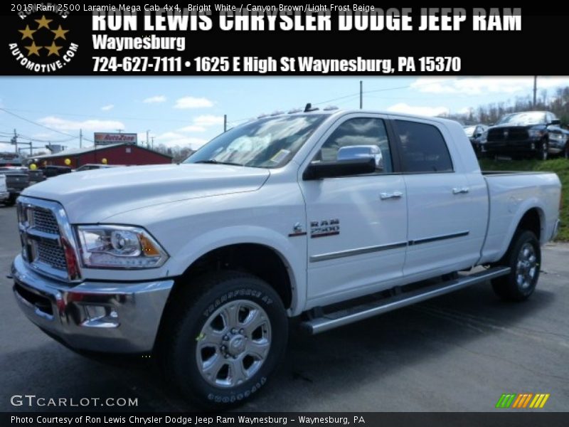 Bright White / Canyon Brown/Light Frost Beige 2015 Ram 2500 Laramie Mega Cab 4x4