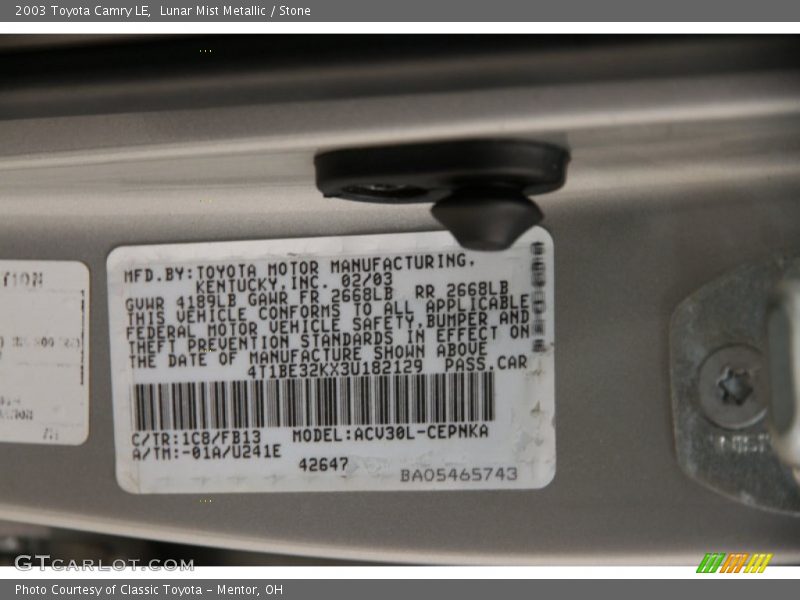 Lunar Mist Metallic / Stone 2003 Toyota Camry LE