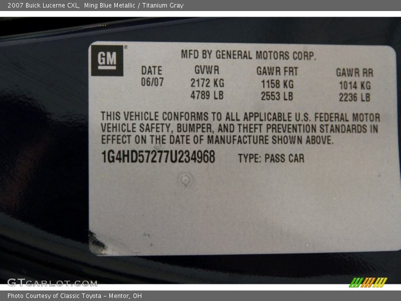 Ming Blue Metallic / Titanium Gray 2007 Buick Lucerne CXL