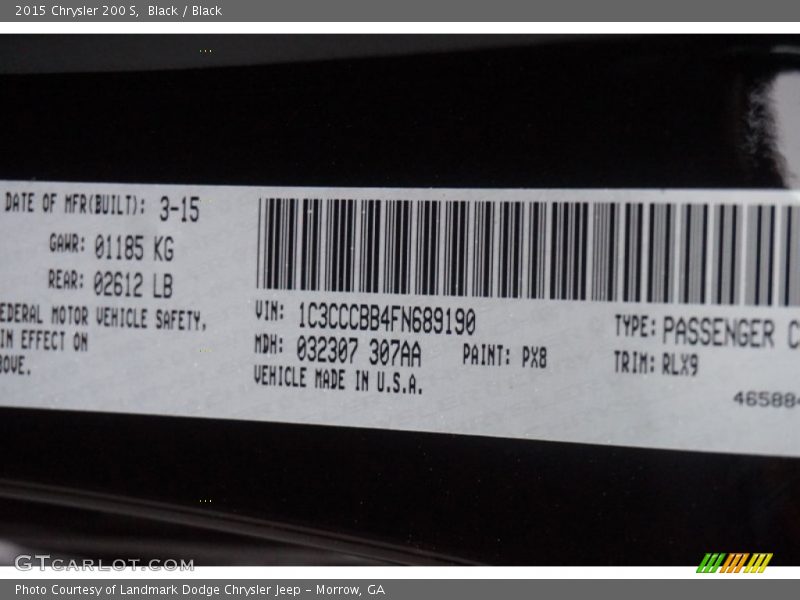 Black / Black 2015 Chrysler 200 S