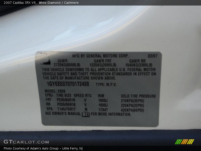 White Diamond / Cashmere 2007 Cadillac SRX V6