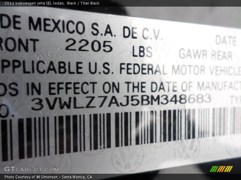 Black / Titan Black 2011 Volkswagen Jetta SEL Sedan