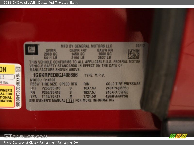 Crystal Red Tintcoat / Ebony 2012 GMC Acadia SLE