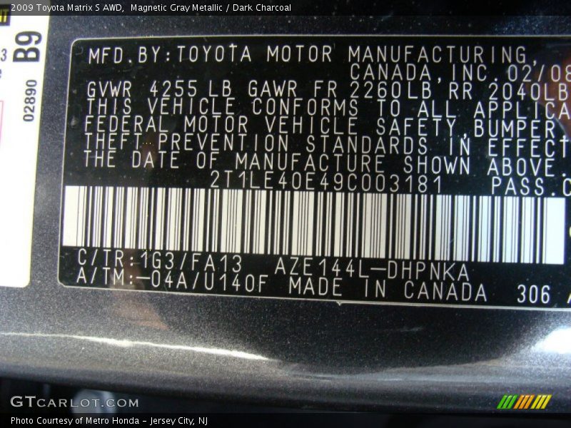 Magnetic Gray Metallic / Dark Charcoal 2009 Toyota Matrix S AWD