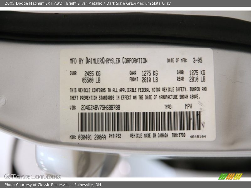 2005 Magnum SXT AWD Bright Silver Metallic Color Code PS2