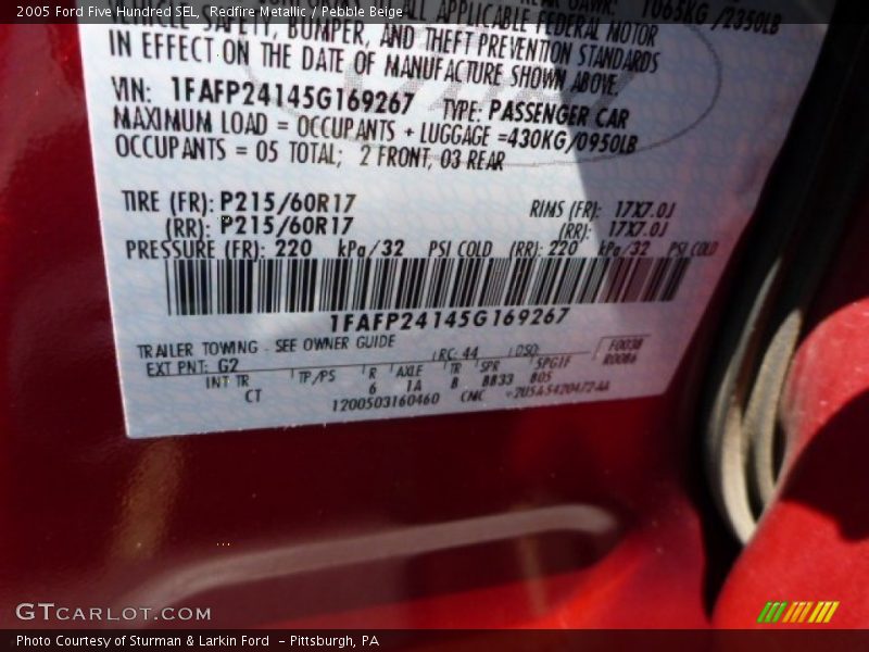 Redfire Metallic / Pebble Beige 2005 Ford Five Hundred SEL