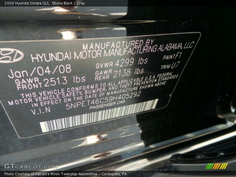 Ebony Black / Gray 2009 Hyundai Sonata GLS