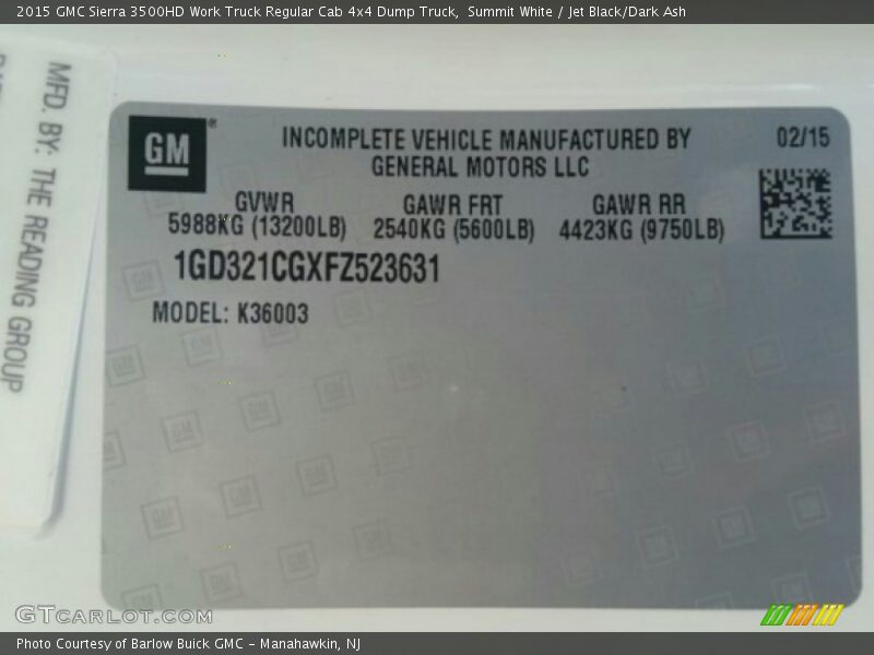 Summit White / Jet Black/Dark Ash 2015 GMC Sierra 3500HD Work Truck Regular Cab 4x4 Dump Truck