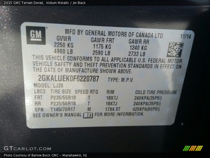Iridium Metallic / Jet Black 2015 GMC Terrain Denali