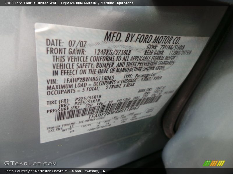 Light Ice Blue Metallic / Medium Light Stone 2008 Ford Taurus Limited AWD