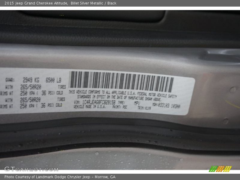 Billet Silver Metallic / Black 2015 Jeep Grand Cherokee Altitude