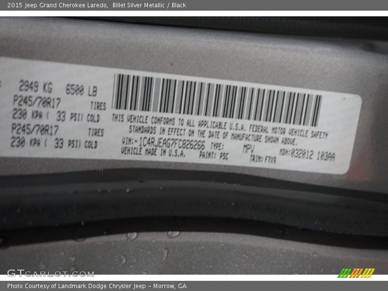 Billet Silver Metallic / Black 2015 Jeep Grand Cherokee Laredo