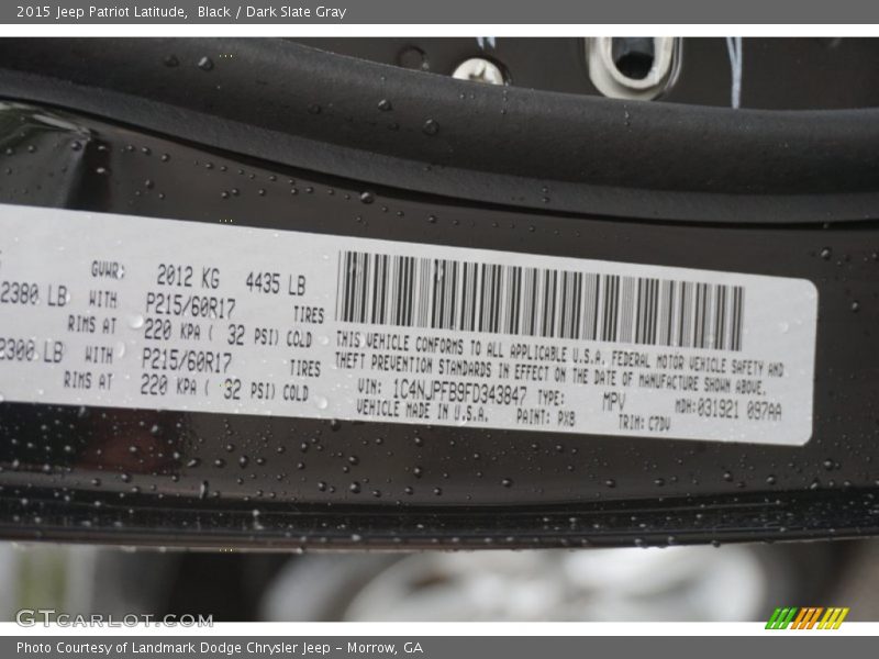 Black / Dark Slate Gray 2015 Jeep Patriot Latitude