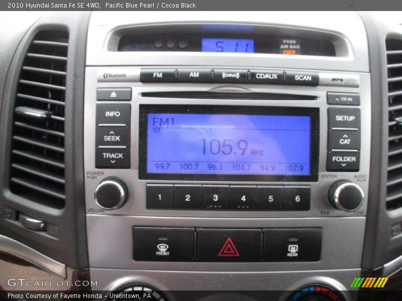 Pacific Blue Pearl / Cocoa Black 2010 Hyundai Santa Fe SE 4WD