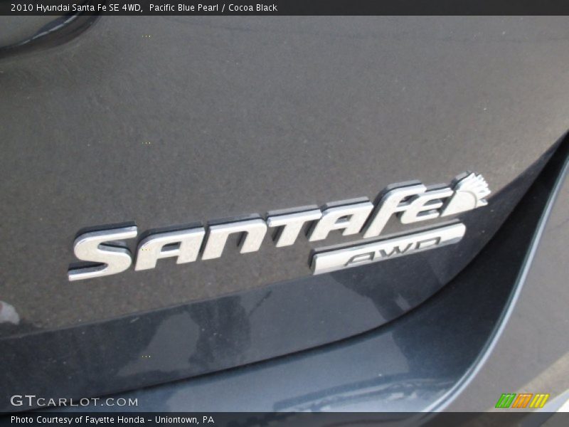 Pacific Blue Pearl / Cocoa Black 2010 Hyundai Santa Fe SE 4WD