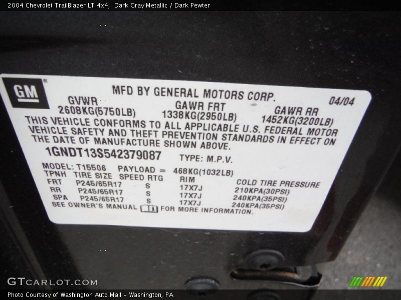 Dark Gray Metallic / Dark Pewter 2004 Chevrolet TrailBlazer LT 4x4