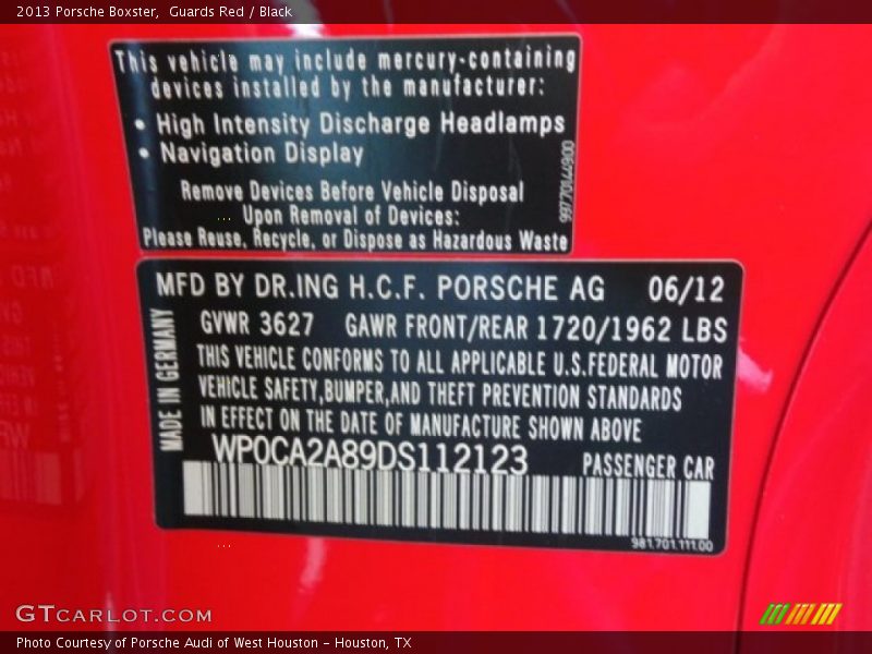 Guards Red / Black 2013 Porsche Boxster