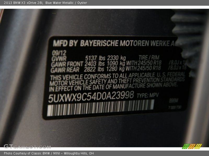 Blue Water Metallic / Oyster 2013 BMW X3 xDrive 28i