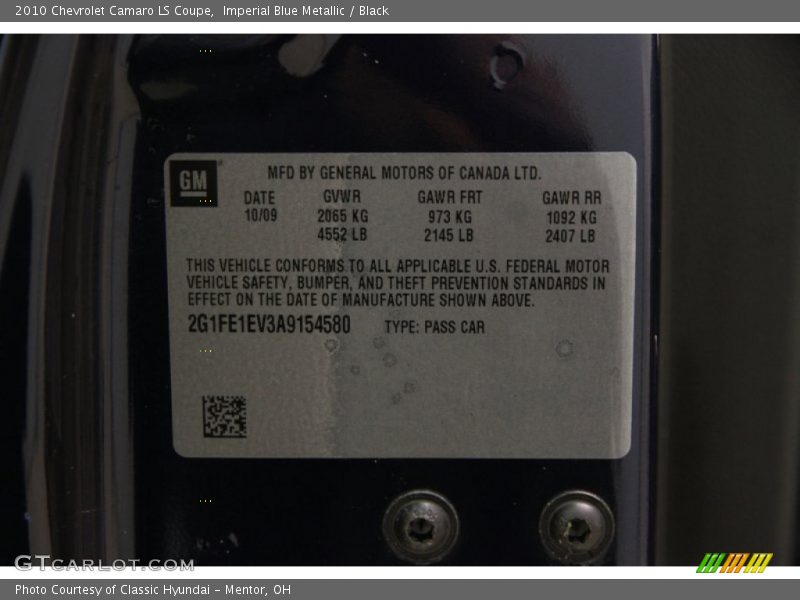 Imperial Blue Metallic / Black 2010 Chevrolet Camaro LS Coupe