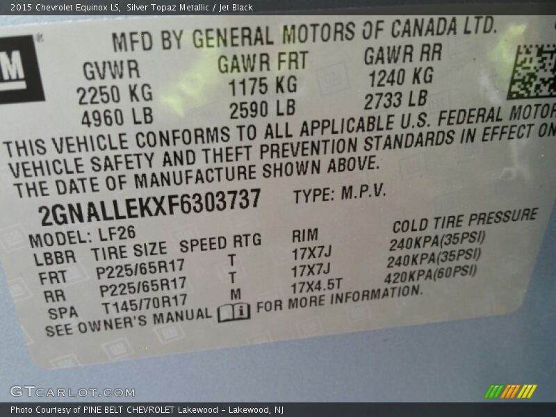 Silver Topaz Metallic / Jet Black 2015 Chevrolet Equinox LS