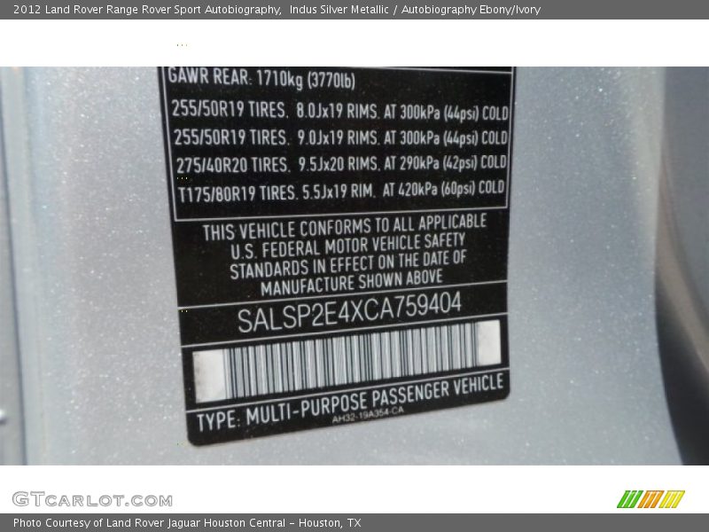 Indus Silver Metallic / Autobiography Ebony/Ivory 2012 Land Rover Range Rover Sport Autobiography