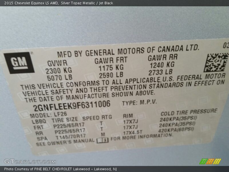 Silver Topaz Metallic / Jet Black 2015 Chevrolet Equinox LS AWD