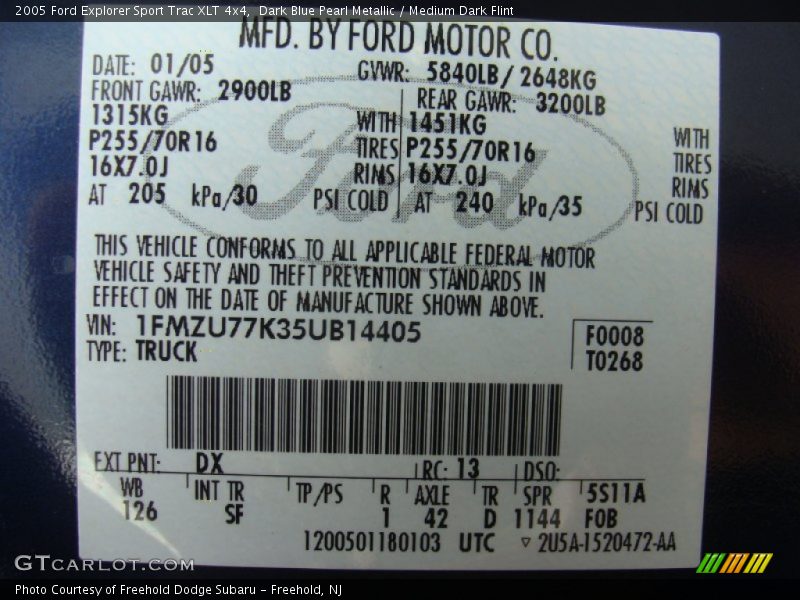 Dark Blue Pearl Metallic / Medium Dark Flint 2005 Ford Explorer Sport Trac XLT 4x4