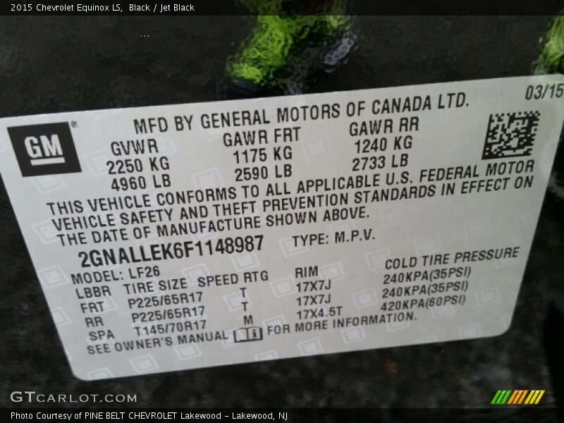 Black / Jet Black 2015 Chevrolet Equinox LS