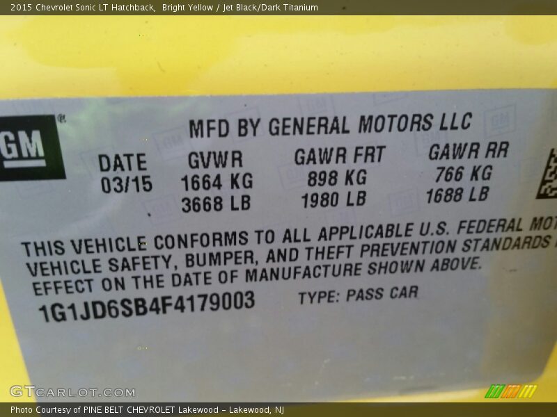 Bright Yellow / Jet Black/Dark Titanium 2015 Chevrolet Sonic LT Hatchback