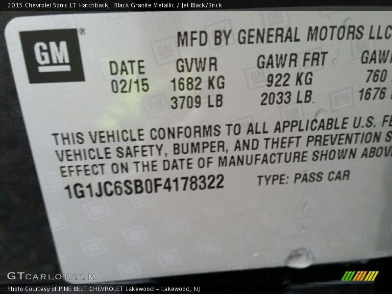 Black Granite Metallic / Jet Black/Brick 2015 Chevrolet Sonic LT Hatchback