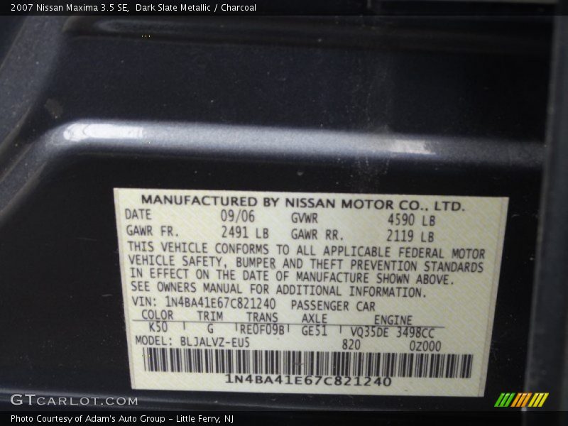 Dark Slate Metallic / Charcoal 2007 Nissan Maxima 3.5 SE