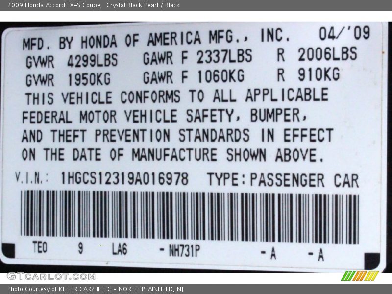 Crystal Black Pearl / Black 2009 Honda Accord LX-S Coupe