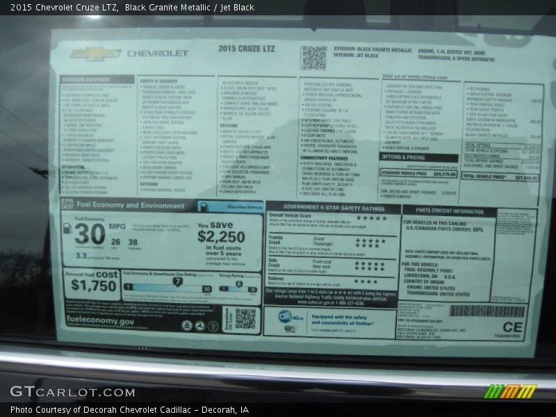 Black Granite Metallic / Jet Black 2015 Chevrolet Cruze LTZ