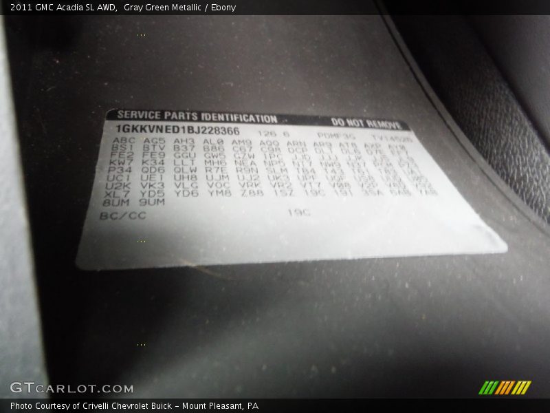 Gray Green Metallic / Ebony 2011 GMC Acadia SL AWD