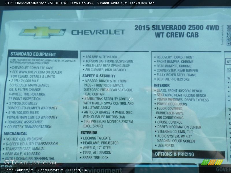 Summit White / Jet Black/Dark Ash 2015 Chevrolet Silverado 2500HD WT Crew Cab 4x4