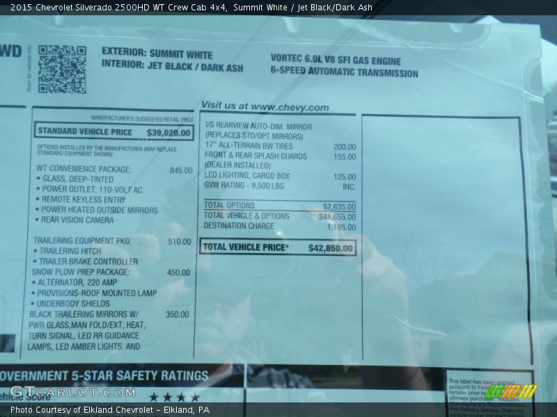 Summit White / Jet Black/Dark Ash 2015 Chevrolet Silverado 2500HD WT Crew Cab 4x4
