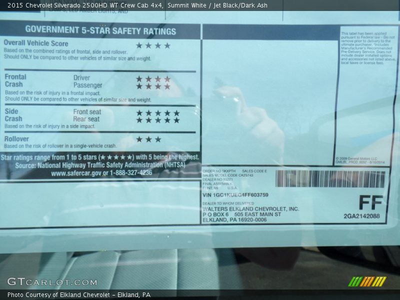 Summit White / Jet Black/Dark Ash 2015 Chevrolet Silverado 2500HD WT Crew Cab 4x4