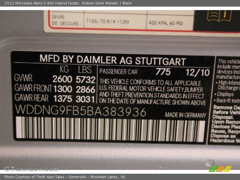 Iridium Silver Metallic / Black 2011 Mercedes-Benz S 400 Hybrid Sedan