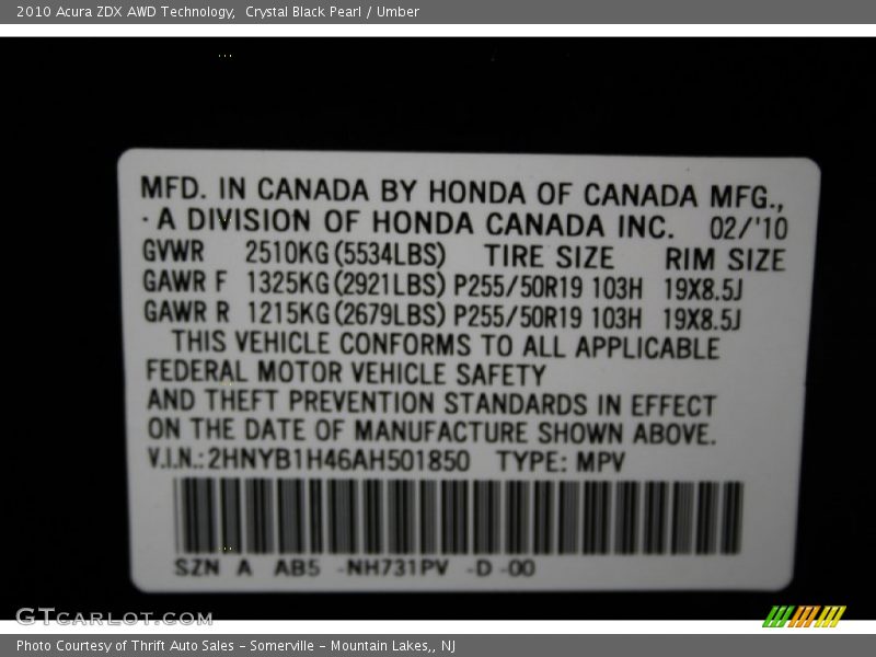 Crystal Black Pearl / Umber 2010 Acura ZDX AWD Technology