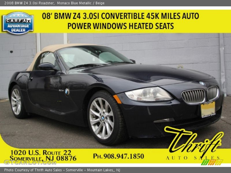Monaco Blue Metallic / Beige 2008 BMW Z4 3.0si Roadster
