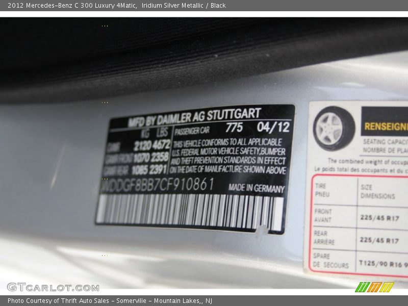 Iridium Silver Metallic / Black 2012 Mercedes-Benz C 300 Luxury 4Matic