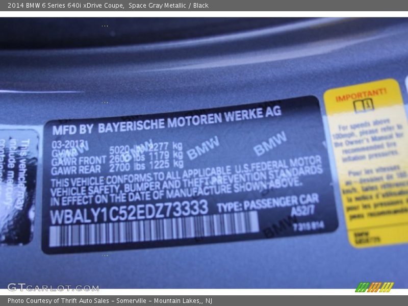 2014 6 Series 640i xDrive Coupe Space Gray Metallic Color Code A52