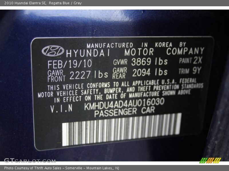 Regatta Blue / Gray 2010 Hyundai Elantra SE