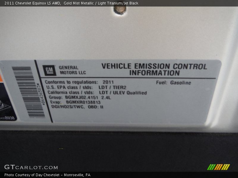 Gold Mist Metallic / Light Titanium/Jet Black 2011 Chevrolet Equinox LS AWD