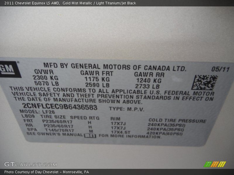 Gold Mist Metallic / Light Titanium/Jet Black 2011 Chevrolet Equinox LS AWD