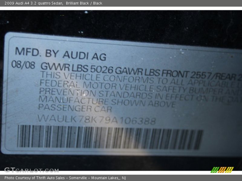 Brilliant Black / Black 2009 Audi A4 3.2 quattro Sedan